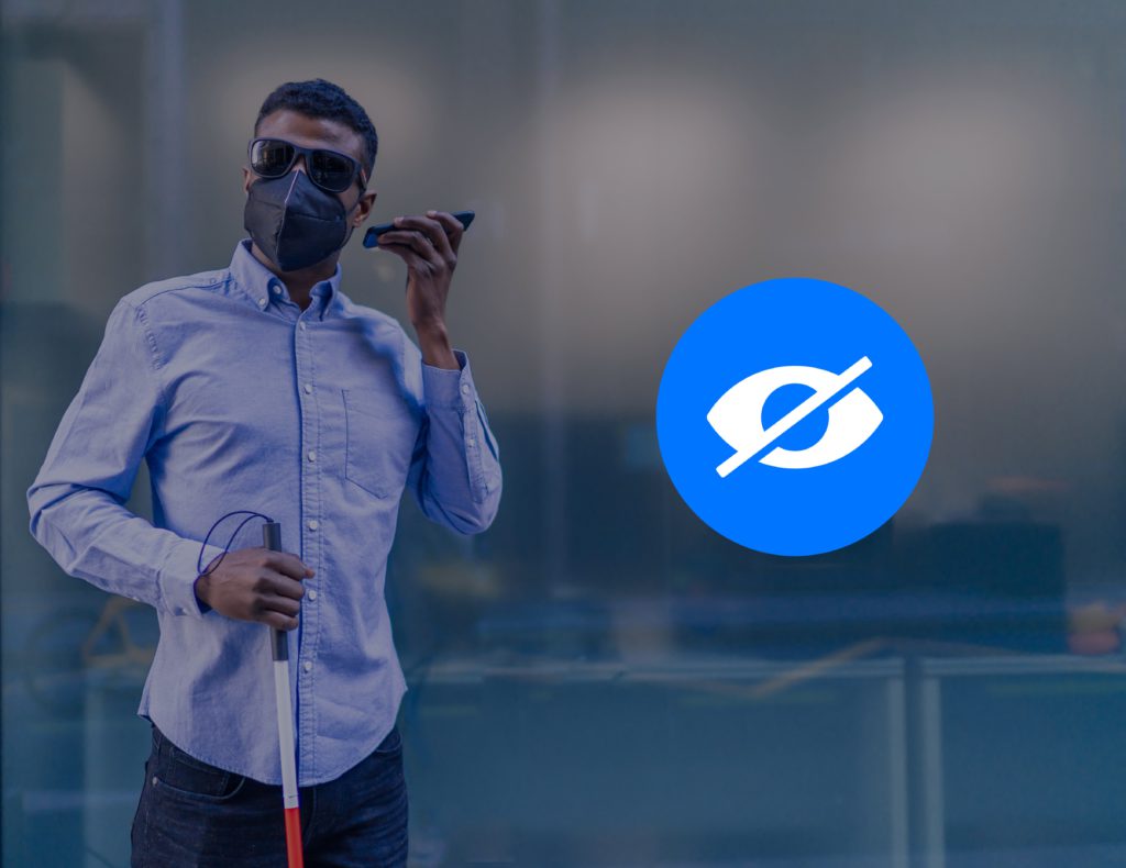 visually impaired man on smartphone