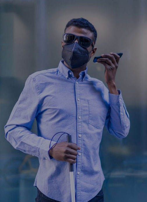 visually impaired man using text to speech to use a phone