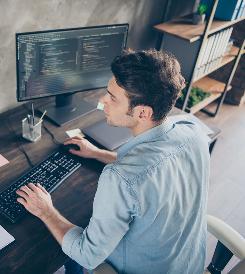 software developer working from home Developer working in his home office