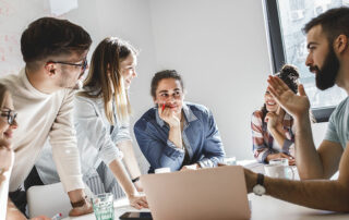 Team discussion around a table