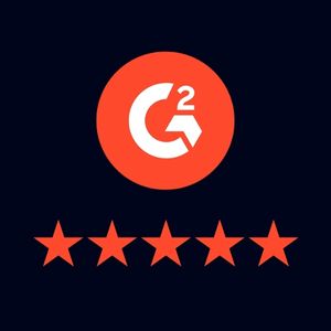 Orange G2 logo on black background with stars