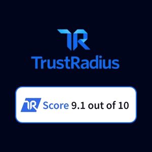 Trust Radius logo on black background with Trust Radius Score